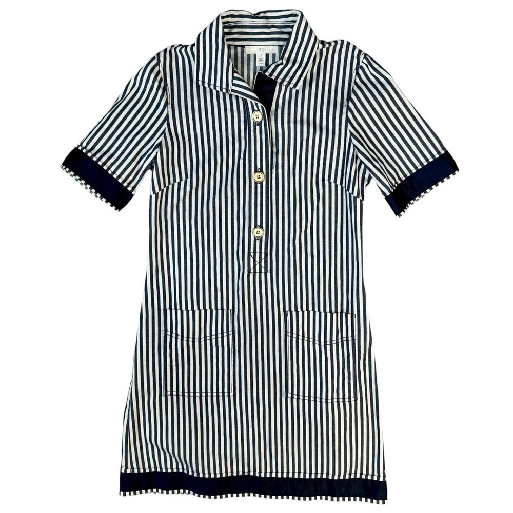 1901 Blue White Striped Cotton Yacht Boating Golf Club Dress Womens Size 2 - Picture 1 of 7